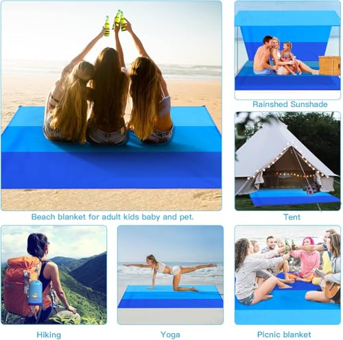 Beach Blanket 78''X81'' 4-7 Adults Quick Drying Outdoor Picnic Mat Accessories for Travel, Hiking，Drying&Compact&Lightweight,Picnic Mat Vacation Essentials for Beach Camping Travel