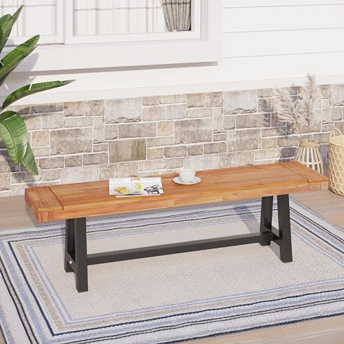 Sophia & William Outdoor Bench Garden Bench Wood 63", Patio Dining Bench Weatherproof, Wooden Park Front Porch Benches for Outside, Backless Acacia Wood Bench Long Narrow Clearance, 2 Pack, Teak