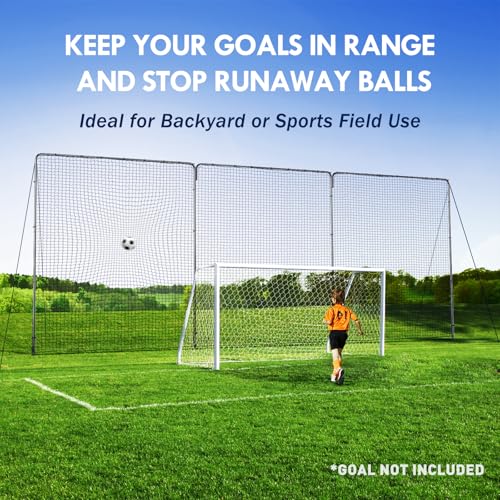 Backstop Net System for Backyard – Heavy Duty Sports Barrier Net with Steel Posts, Movable/Socketed Ball Stop Net for Soccer, Baseball, Training - size: 30FT Wide, style: Upgraded Socketed-1.75 Inch Net