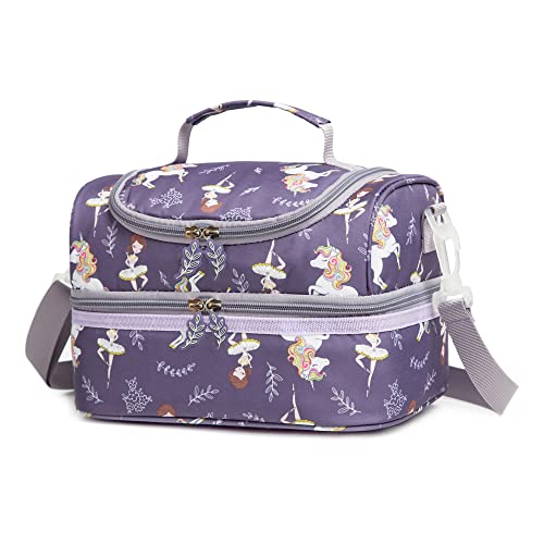 Insulated Kids Dual Compartment Lunch Bag Tote Pack for Girls Boys Toddler Kindergarten School Picnic Food Cooler Hot Water Ice with Strap (Ballet Dancer) - color: Ballet Dancer