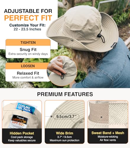 GearTOP Safari Hat for Men Sun Hats for Women UV Protection UPF 50+ Fishing, Gardening, Hiking Hat (22-23 1/2") - color: Light Grey & Beige Standard