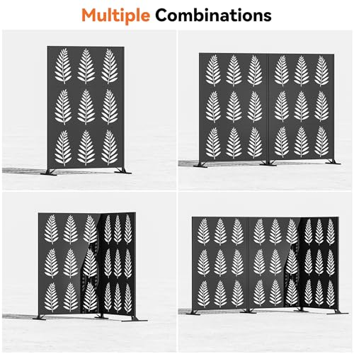 Modern Shade 4x6 FT Metal Privacy Screen with Artistic Modular Designs Decorative Patio Privacy Fence & Garden Divider, Freestanding Outdoor Metal Fence Panel, Weather-Resistant (Tropic Rows) - size: 1 Panel (Tropic Rows)