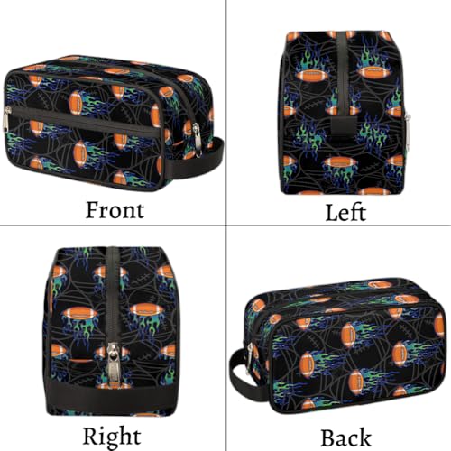 Kids Travel Toiletry Bag - Waterproof Hanging Cosmetic Hygiene Bags for Boys Men - Fire Football Large Shave Kit for Toiletries Accessories Bathroom Stuff - color: Fire Rugby