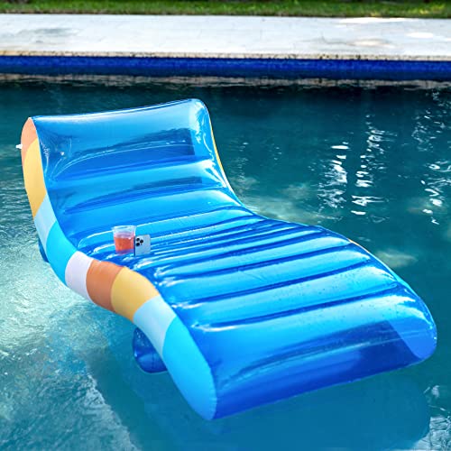 PoolCandy Good Vibes Floating Chaise Lounger. The Ultimate 2in1 Luxurious and Durable Inflatable Pool Float; Its a Lounge Chair on Land or in Water.