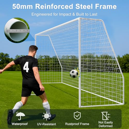 MOPHOTO Soccer Goal, 6X4/8x6/10x6.5/12x6/16x7/18.5x6.5/21x7/24x8ft Soccer Goals for Backyard, Full Size Soccer Goal for Teens & Adults Training - size: 24x8FT, style: Alloy Steel