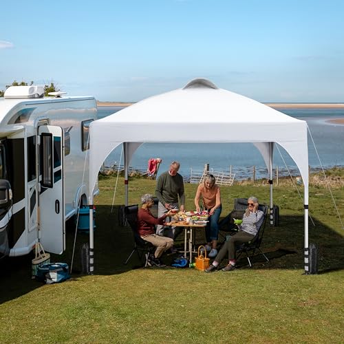 Yaheetech 6.6x6.6 Pop Up Canopy Tent with Vent, Easy Set Up Tent, Instant Sun Shelter Canopy with Wheeled Bag, 4 Sandbags, 8 Stakes & 4 Ropes, for Parties, Beach, Outdoor, White - color: White, size: 6.6×6.6