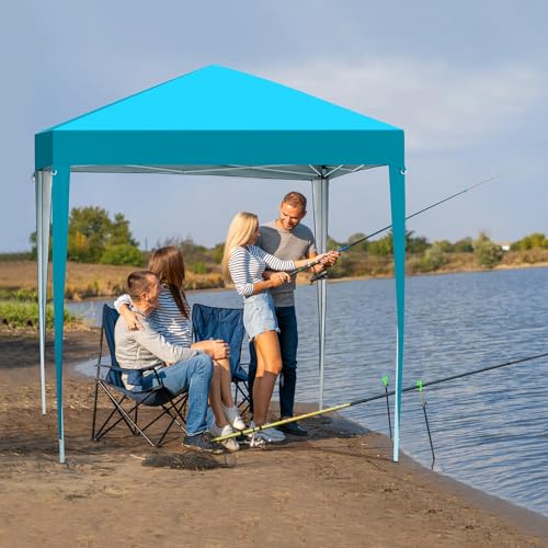 VINGLI 6.5x6.5 Pop Up Canopy Tent with Sidewalls, Outdoor Gazebo Canopy Tent, Patio Event Tents Outdoor Event Shelter for Parties (Lake Blue) - color: Lake Blue, size: 6.5x6.5