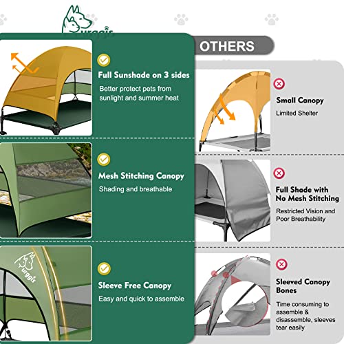 Upgraded Elevated Dog Bed with Canopy, Portable Raised Outdoor Dog Bed with Stable Anti-Slip Feet, Removable Wider Shade, Raised Dogs Cot for Large Pets Camping, Indoor & Outdoor Use - color: Dog Canopy-Green, size: 42.0"L x 30.0"W x 33.0"Th