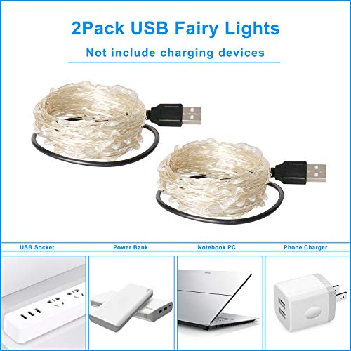 Blingstar USB Powered Fairy Lights, 2 Pack 33Ft 100 LED, Flexible Silver Wire, Mini String Lights for Indoor Christmas Tree/Halloween/Bedroom/Dorm/Party Decoration, Blue - color: Blue