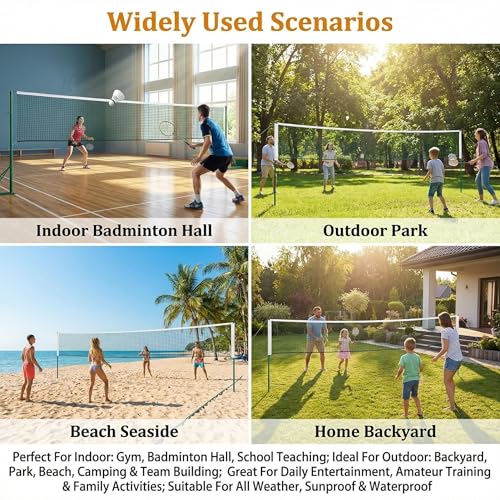 Green Badminton Net with Rope Cable Single-Edged Volleyball Net Outdoor Portable Replacement Net for Beach Backyard Sport Indoor Tennis Training Net Mesh