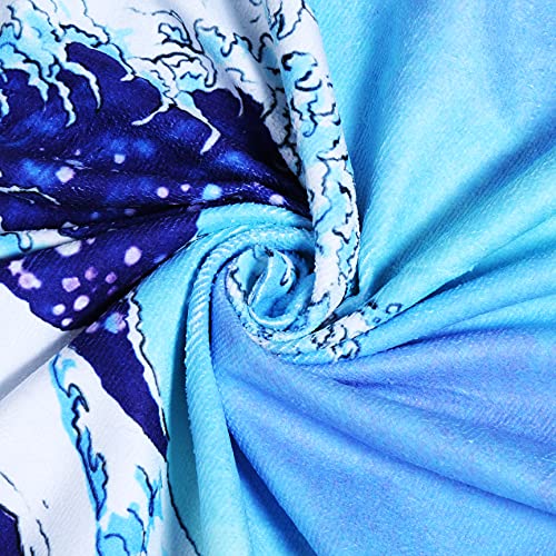 Violet Mist Blue Sea Wave Round Beach Blanket 60" Soft Microfibre Circular Beach Towel Throw with Fringe Large Sand Free Circle Beach Blanket with Tassels for Women Travel Swimming Pool Picnic Towel - color: Blue Sea Wave