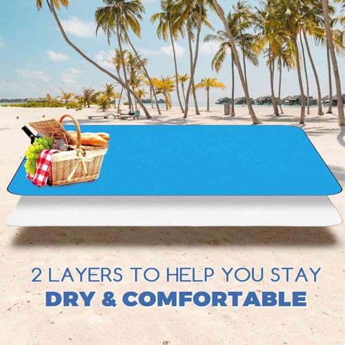 Beach Picnic Blanket, Sandproof Waterproof Camping Blankets 80x63in Large, Outdoor Sandfree Foldable Mat, Oversized Packable Family Mats for Hiking, Camping, Park, Travel, Grass Concert-Blue - color: Blue, size: 80x63 in