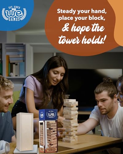 WE Games Wooden Block Stacking Party Game for Adults, Tumble Tower Wedding Guest Book Alternative, Tabletop Games, Includes Storage Case, 12 inches - color: Natural Wood