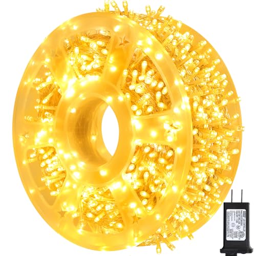 kemooie 500 LED Christmas Lights, 164FT 8 Lighting Modes with Timer Plug in Waterproof String Lights for Outdoor Christmas Birthday Wedding Party Garden Balcony Decorations (Warm White) - color: Warm White