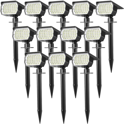 WENATY Solar Spot Lights Outdoor Waterproof IP65, 12 Pack Landscape Spotlights with 46 LEDs, 3 Modes Auto On/Off Solar Powered Flood Lights for Outside Pathway, Yard, Garden, Walkway (Cool White) - color: Cool White, size: 12 Pack