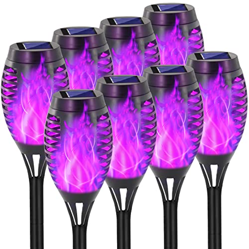 EOYIZW Solar Outdoor Lights, 8 Pack Purple Halloween Decorations Outdoor, Waterproof Mini LED Solar Tiki Torches for Outside Light for Halloween Garden Yard Porch Lawn Decor - color: Purple, size: 12LED-8Pack