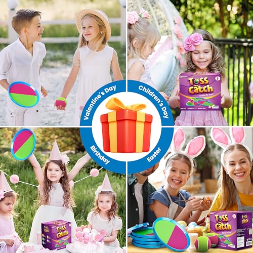 Aywewii Toss and Catch Ball Set Game Kids Outdoor Toys for Beach Pool Yard, Birthday Gift for Boy Girl Ages 3 4 5 6 7 8-12 Year Old, Outside Family Party Camping Games, 6 Paddles 3 Balls & Carry Bag