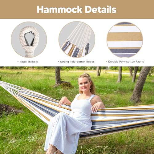 SUNCREAT 2 Person Hammock with Stand, Heavy Duty Free Standing Hammock with Stand Included, Coffee Stripes - color: Coffee White
