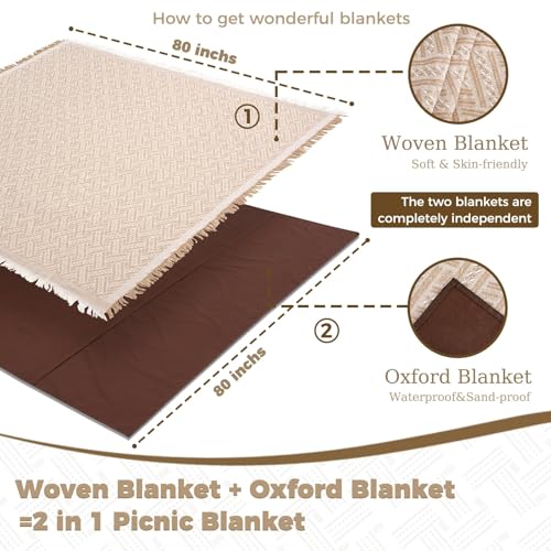 Genovega 2 in 1 Extra Large 80"* 80" Rug Picnic Waterproof Outdoor Beach Blanket Foldable Camping Mat Summer Camp Equipment Honeymoon Stuff Hawaii Essentials Hunting Accessories Car Set Women Gifts - color: Green