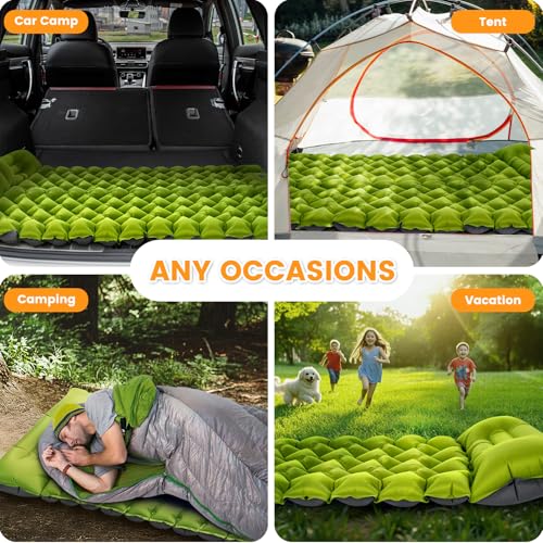 Ultralight Camping Sleeping Pad with Built-in Pillow & Foot Pump, Compact Inflatable Air Mattress for Backpacking, Hiking, Tent, Travel Camp & Outdoor Adventures - color: Green+grey