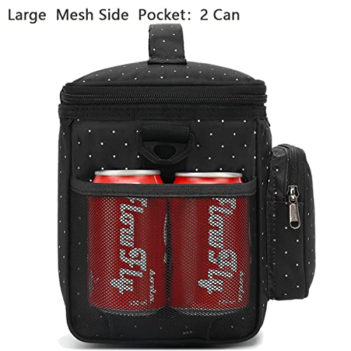 FlowFly Insulated Reusable Lunch Bag Adult Large Lunch Box for Women and Men with Adjustable Shoulder Strap,Front Zipper Pocket and Dual Large Mesh Side Pockets,Dot - color: Dot