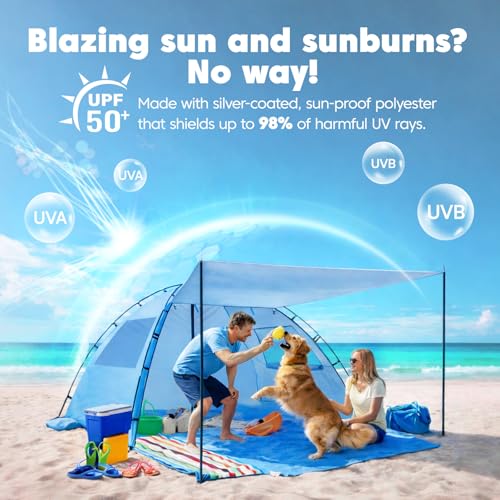 Purebox Beach Tent Sun Shelter - 2/3/4 Person UPF 50+ UV Protection Tents with Canopy, Easy Setup Lightweight Beach Shade Tent, Portable Beach Cabana Sun Shade Shelter