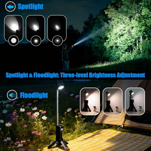Telescopic Camping Light, Portable Rechargeable Camping Lantern, Outdoor Adventure Emergency Flashlight, Waterproof LED Camp Lamp with Magnetic (Black) - color: Black
