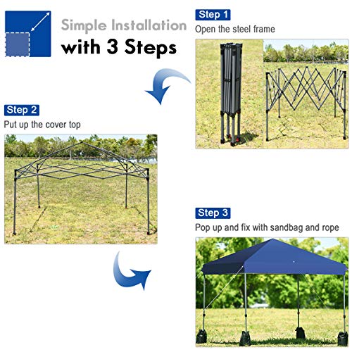 Tangkula 8x8 Ft Pop Up Canopy, Straight Leg Instant Tent Shelter with Wheeled Bag, 4 Sand Bags, 8 Stakes, 4 Ropes, Outdoor Canopy Tent for Camping, Beach, Backyard (Blue) - color: Blue, size: 8x8 FT