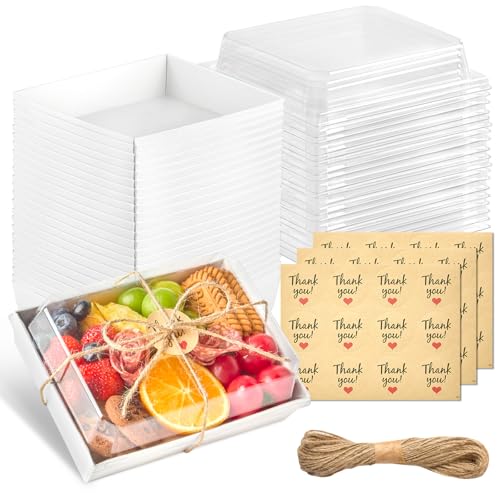 Kucoele 7 x 5 Inches Charcuterie Boxes with Clear Lids, 50 Pack Disposable Bakery Boxes Dessert Boxes, To Go Food Containers for Pastries, Chocolate Covered Strawberries, Hot Cocoa Bombs (White) - color: White