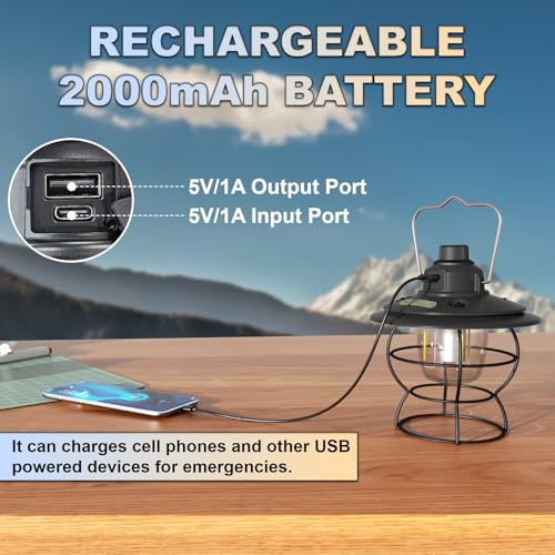 LED Camping Lantern Rechargeable Dimmable, Portable Vintage Outdoor Lantern 2700-6500K Waterproof, Hanging Retro Lamp Indoor Outdoor for Garden, Hiking, Emergency, Black - size: Black