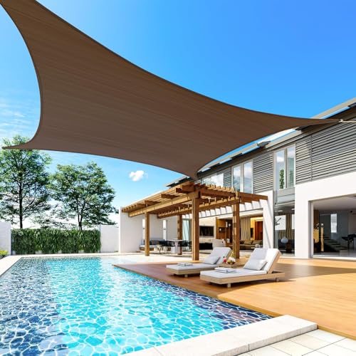 Quictent 20x16ft 185G HDPE Rectangle Sun Shade Sail Canopy 98% UV Block Outdoor Patio Garden with Hardware Kit (Brown) - color: Brown, size: 20 x 16 ft, style: Rectangle