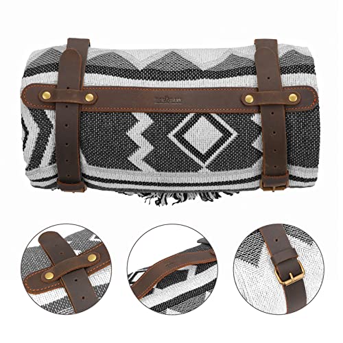 Tourbon Outdoor Leather Picnic Blanket Carry Strap for Camping Travel Rug Carrier Motorcycle Bedroll Straps w/Handle