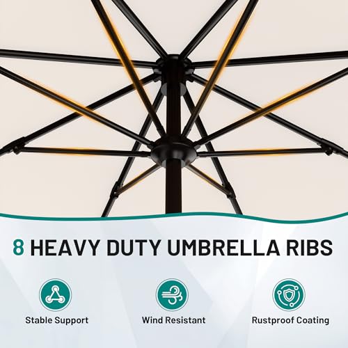 AreShark 9 FT Patio Umbrella for Outdoor, Outdoor Table Umbrella with Push Button Tilt and Crank, Outdoor Patio Umbrellas with 8 Sturdy Ribs for Market, Garden, Pool (Cream-white) - color: Cream-white, size: 9ft
