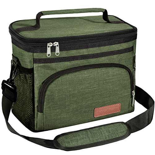 ExtraCharm Insulated Lunch Bag for Women/Men - Reusable Lunch Box for Office Picnic Hiking Beach - Leakproof Cooler Tote Bag Organizer with Adjustable Shoulder Strap for Adults - Green - color: Green