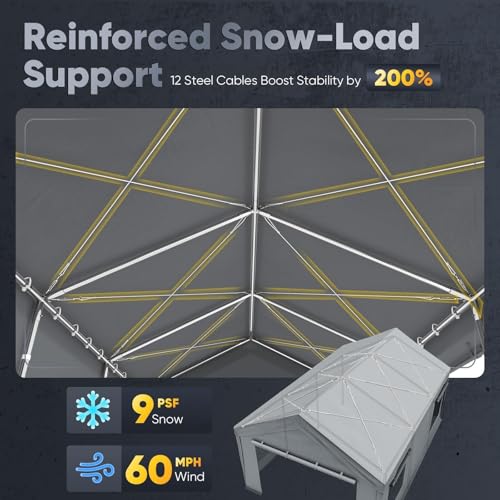 Quictent Heavy Duty 10x20 ft Carports with Side Zipper Doors & Snowproof Steel Cables & Ventilated Windows, Waterproof Storage Shelter for Car, Boat, RV, Outdoor Equipment, Gray - color: Gray, size: 10'x20'