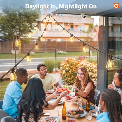 addlon 102FT(96FT+6) Solar String Lights Outdoor Waterproof with USB Port & Remote Control Solar Patio Lights for Outside Solar Powered with 52 LED Dimmable Bulbs for Porch Garden Deck Halloween - size: 96+6FT(48 Sockets)
