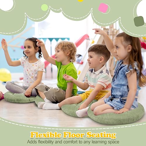 Fumete 8 Pcs 16 Inch Round Floor Cushions for Kids and Toddlers, Flexible Seating Classroom Furniture Floor Pillow for Home, Daycare, Preschool, Yoga and Meditation (Green) - color: Green