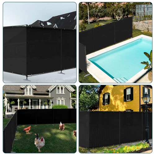 ECOOPTS 5'Hx2'L Privacy Fence Set with Poles and Rails Ground Spikes Fence Kit for Patio Garden Pool Yard (Black) - color: Black, size: 5'Hx2'L
