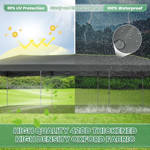 COBIZI 10x30 Pop Up Canopy One Push Party Tent with Air Vent Waterproof Commercial Outdoor Patio Gazebo for Parties Wedding Backyard Events, 3 Adjustable Height, Wheeled Bag, Sandbag, Stakes, Gray - color: Gray, size: 10x30【no sidewalls】