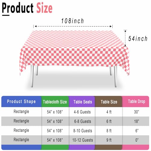 2 Pack Checkered Tablecloth Disposable Plastic Pink and White Checkered Tablecloth Waterproof Rectangular Picnic Table Cover, Black Party Decoration, 54 x 108 inches - color: Pink and White Gingham, size: 54" x 108" Rectangular (2 Pack)