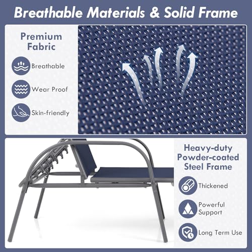 Giantex Patio Lounge Chair, Outdoor Chaise Lounge with 5 Adjustable Backrest, Sturdy Steel Frame, Sunbathing Recliner, Tanning Chair for Beach, Outside, Yard, Balcony, Pool Chairs, Navy - color: Navy