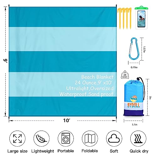 BYDOLL Beach Blanket Waterproof Sandproof 10'×9' 1-8 Adults Oversized Lightweight Large Picnic Mat Waterproof Sandproof Blanket for Beach Camping Hiking Travel