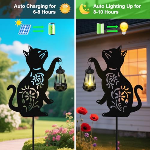 Solar Cat Hanging Lantern Outdoor, 2 Pack Black Cat Solar Lights, Cat Lover Gifts for Women Mom Grandma Birthday Mother's Day, Waterproof Garden Ornaments Decor Outside Backyard Patio Pathway - color: Cat-Warm White-2 Pack