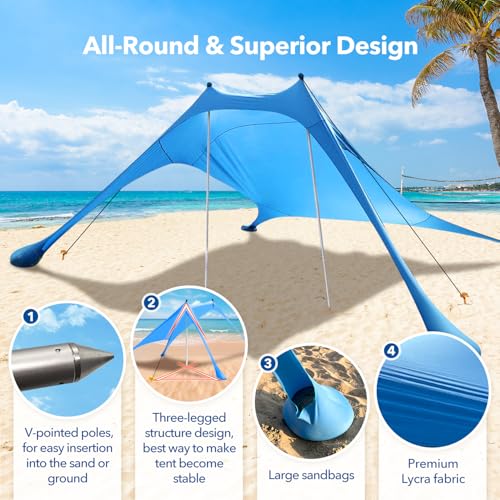 Beach Shade Canopy with Beach Blanket Phone Case Sun Shelter Umbrella UPF50+ Protection Portable 7.5X7.5Ft Camping Tents for Beach Outdoor Camping Backyard Picnics Easy to Set Up for Outdoor Camping - style: 7.5x7.5FT with 79" X 83"beach blanket