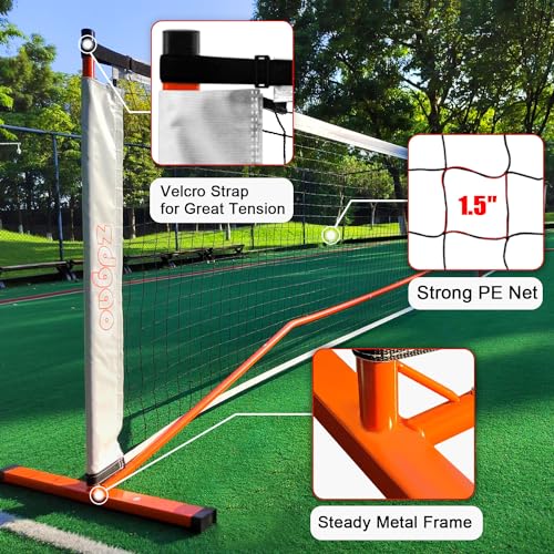 Portable Pickleball Net Set, 22FT Regularion Size Pickle Ball Net with Paddles Set, Outdoor Pickleballs and Carry Bag, Easy Setup for Indoor, Outdoor, Driveway - color: Orange, style: Pickleball Net and Court Marker