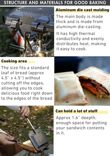 camping moon Sandwich Maker Hot Sand Single Burner Gas Fire Open Fire Compact Aluminum TT-1315 (Black w/bag) - color: Black w/ bag