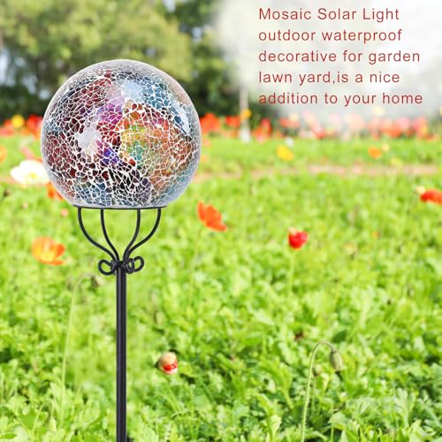 VCUTEKA Solar Outdoor Lights Garden Decor Mosaic Solar Garden Lights Waterproof Glass Ball LED Pathway Stake Light for Landscape Lawn Patio Yard Decoration 6 inch, Purple - color: Purple