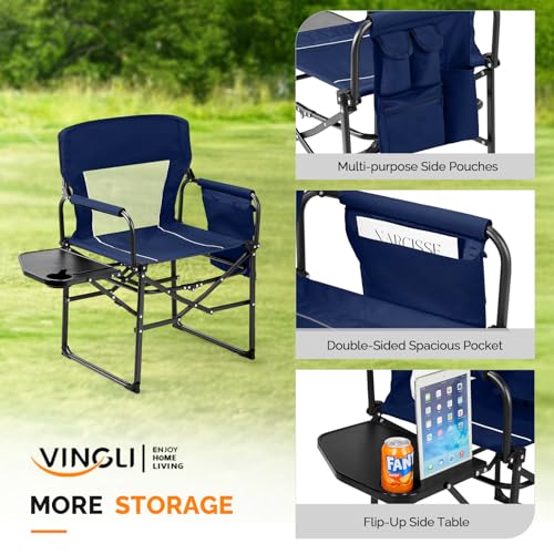 VINGLI Camping Chairs, Directors Chair, Camping Chair with Side Table & Carry Bag，Heavy Duty Camping Chairs for Adults,Portable Folding Camping Chair 2 Pack, for Beach, Fishing,Trip,Picnic,Lawn-Blue - color: Blue, size: 2P