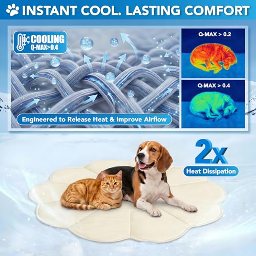 PetAmi Dog Cooling Mat, Flower Shape, Pet Pad with Cooling Nylon & Soft Fleece, Q-Max > 0.4 Reversible All Season Blanket for Dogs & Cats, Large 54x54 in, Beige - color: Beige, size: Large