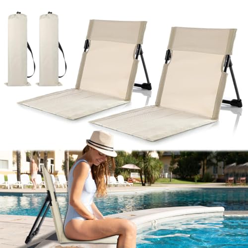 2 Pack Foldable Seat for Poolside Chairs, Portable Outdoor Poolside Chairs for Edge of Pool, Beach Chair, SwimmingPool Accessories,Pool Seats for Edge,Beach Camping Picnic Lawn Accessories-Light Beige - color: Light Beige(2 Pack)